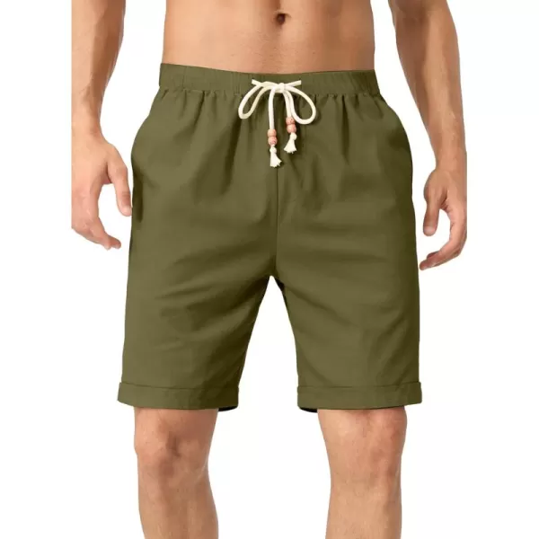 JMIERR Mens Casual 5"/ 7" Cotton Linen Shorts - Elastic Waist Drawstring Summer Beach Golf Shorts with Pockets