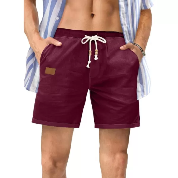 JMIERR Mens Casual 5"/ 7" Cotton Linen Shorts - Elastic Waist Drawstring Summer Beach Golf Shorts with Pockets
