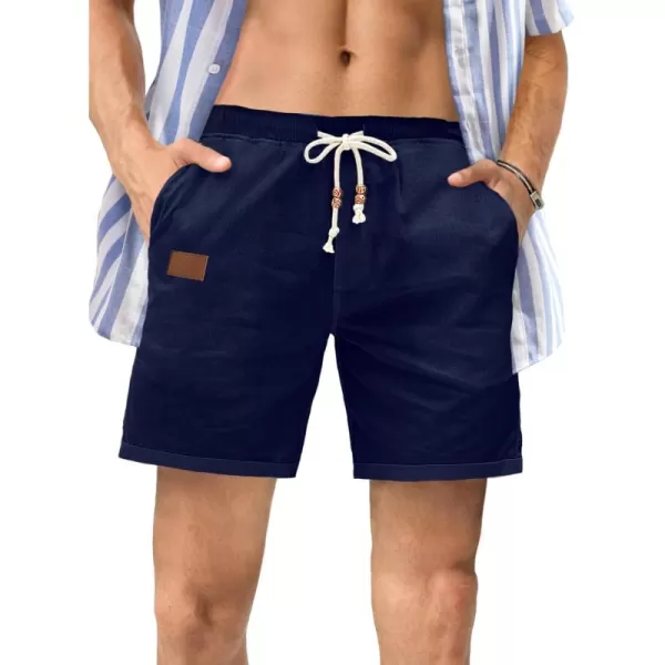 JMIERR Mens Casual 5"/ 7" Cotton Linen Shorts - Elastic Waist Drawstring Summer Beach Golf Shorts with Pockets