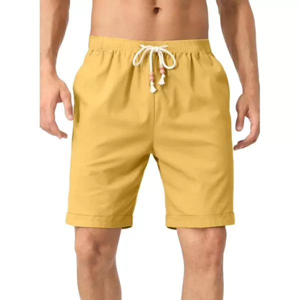 JMIERR Mens Casual 5"/ 7" Cotton Linen Shorts - Elastic Waist Drawstring Summer Beach Golf Shorts with Pockets