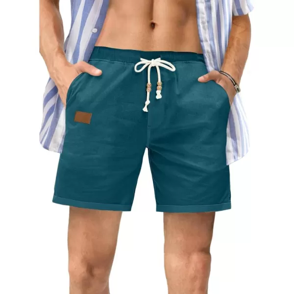 JMIERR Mens Casual 5"/ 7" Cotton Linen Shorts - Elastic Waist Drawstring Summer Beach Golf Shorts with Pockets