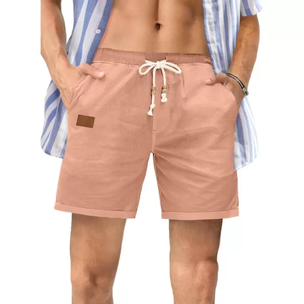 JMIERR Mens Casual 5"/ 7" Cotton Linen Shorts - Elastic Waist Drawstring Summer Beach Golf Shorts with Pockets