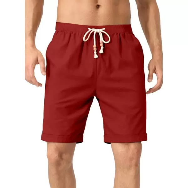 JMIERR Mens Casual 5"/ 7" Cotton Linen Shorts - Elastic Waist Drawstring Summer Beach Golf Shorts with Pockets