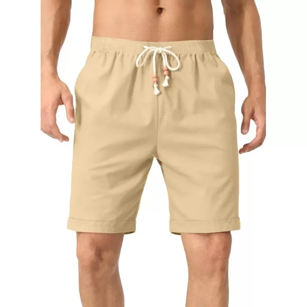 JMIERR Mens Casual 5"/ 7" Cotton Linen Shorts - Elastic Waist Drawstring Summer Beach Golf Shorts with Pockets