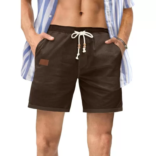 JMIERR Mens Casual 5"/ 7" Cotton Linen Shorts - Elastic Waist Drawstring Summer Beach Golf Shorts with Pockets