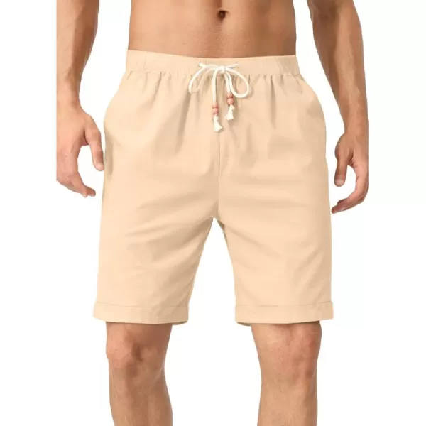 JMIERR Mens Casual 5"/ 7" Cotton Linen Shorts - Elastic Waist Drawstring Summer Beach Golf Shorts with Pockets