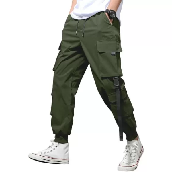 JMIERR Mens Casual Cargo Pants Stretch Elastic Waist Drawstring Joggers Pants Tapered Sweatpants for Men Multi Pockets