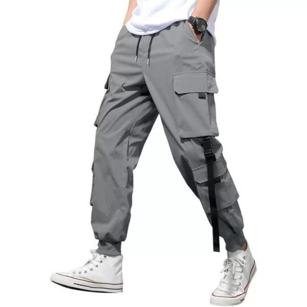 JMIERR Mens Casual Cargo Pants Stretch Elastic Waist Drawstring Joggers Pants Tapered Sweatpants for Men Multi Pockets