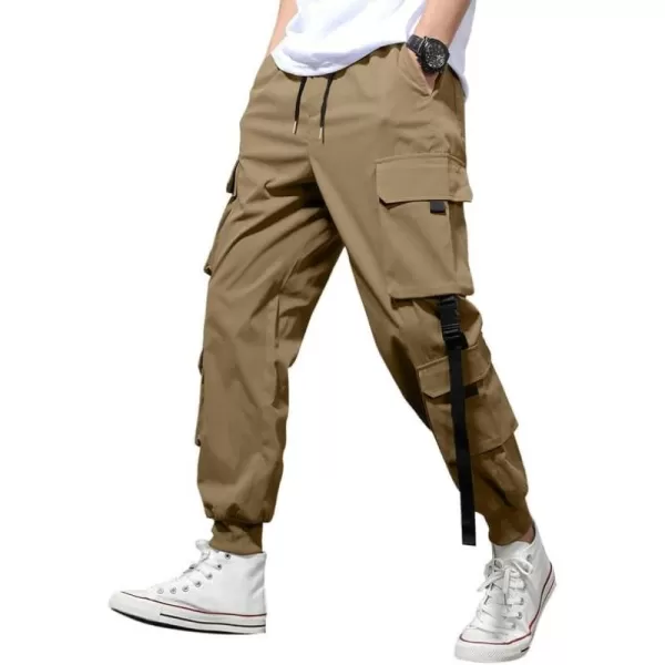 JMIERR Mens Casual Cargo Pants Stretch Elastic Waist Drawstring Joggers Pants Tapered Sweatpants for Men Multi Pockets