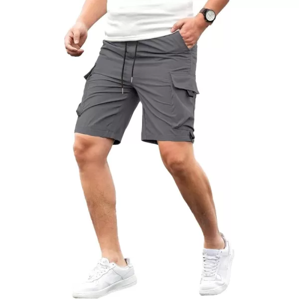 JMIERR Mens Casual Cargo Shorts Drawstring Elastic Waist Stretch Shorts Summer Beach Work Shorts for Men with 4 Pockets