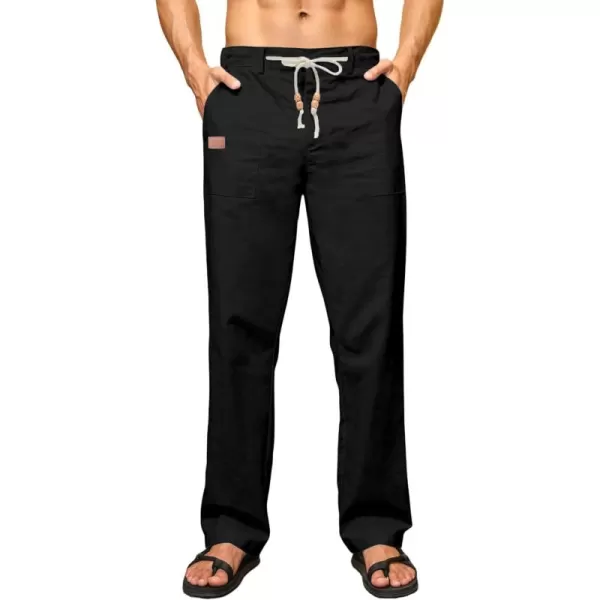 JMIERR Mens Casual Linen Pants Loose Fit Straight Legs Elastic Waist Trousers Summer Beach Yoga