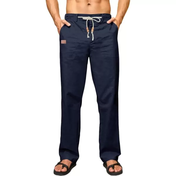 JMIERR Mens Casual Linen Pants Loose Fit Straight Legs Elastic Waist Trousers Summer Beach Yoga