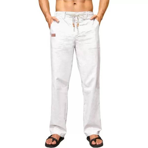 JMIERR Mens Casual Linen Pants Loose Fit Straight Legs Elastic Waist Trousers Summer Beach Yoga