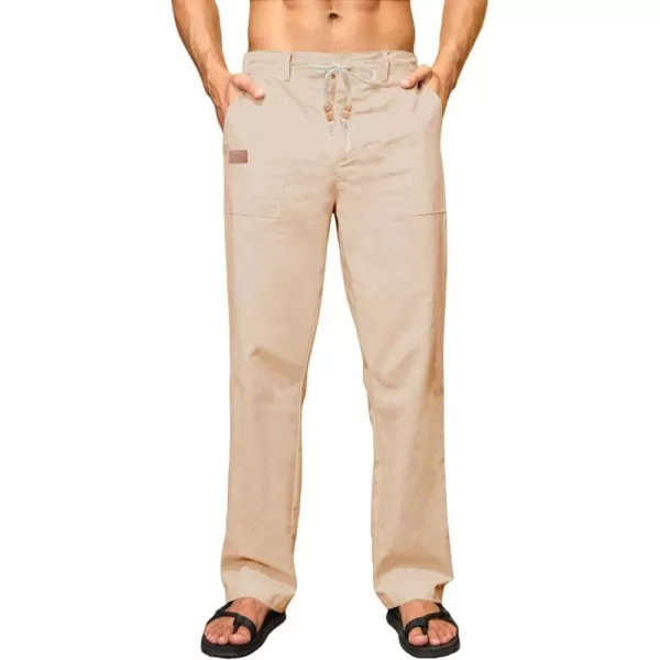 JMIERR Mens Casual Linen Pants Loose Fit Straight Legs Elastic Waist Trousers Summer Beach Yoga