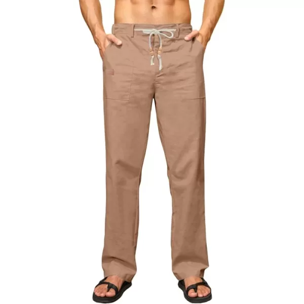 JMIERR Mens Casual Linen Pants Loose Fit Straight Legs Elastic Waist Trousers Summer Beach Yoga