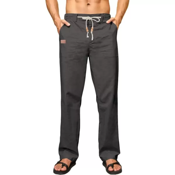 JMIERR Mens Casual Linen Pants Loose Fit Straight Legs Elastic Waist Trousers Summer Beach Yoga