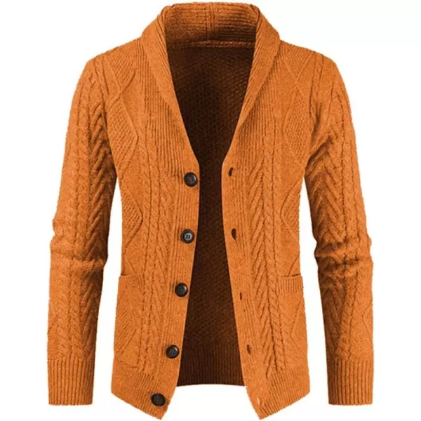 JMIERR Men's Casual Long Sleeve Shawl Collar Buttons Down Cable Knit Cardigan Sweater with Pockets