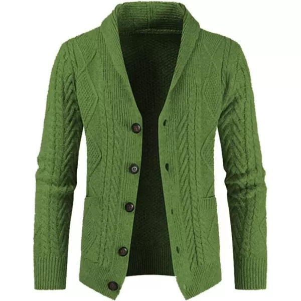 JMIERR Men's Casual Long Sleeve Shawl Collar Buttons Down Cable Knit Cardigan Sweater with Pockets