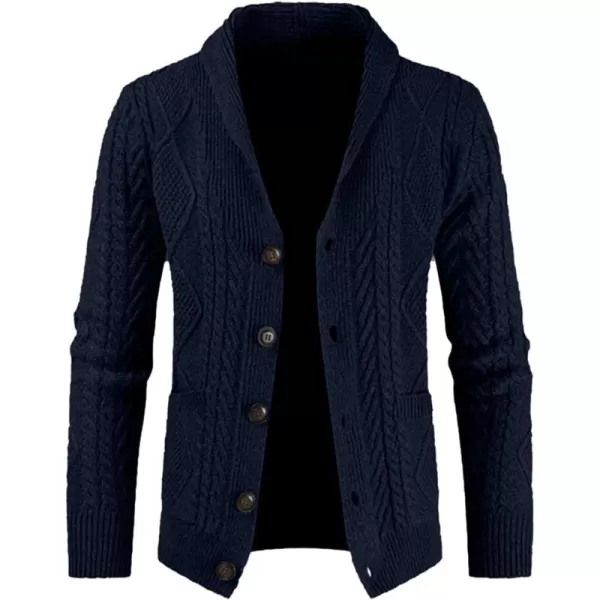 JMIERR Men's Casual Long Sleeve Shawl Collar Buttons Down Cable Knit Cardigan Sweater with Pockets