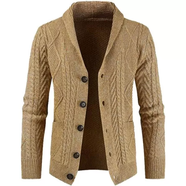 JMIERR Men's Casual Long Sleeve Shawl Collar Buttons Down Cable Knit Cardigan Sweater with Pockets