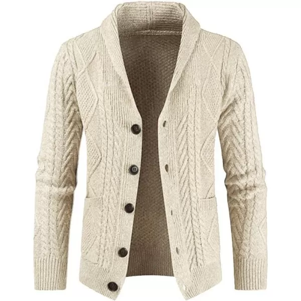 JMIERR Men's Casual Long Sleeve Shawl Collar Buttons Down Cable Knit Cardigan Sweater with Pockets