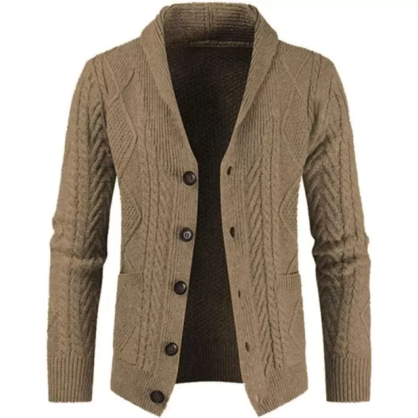 JMIERR Men's Casual Long Sleeve Shawl Collar Buttons Down Cable Knit Cardigan Sweater with Pockets