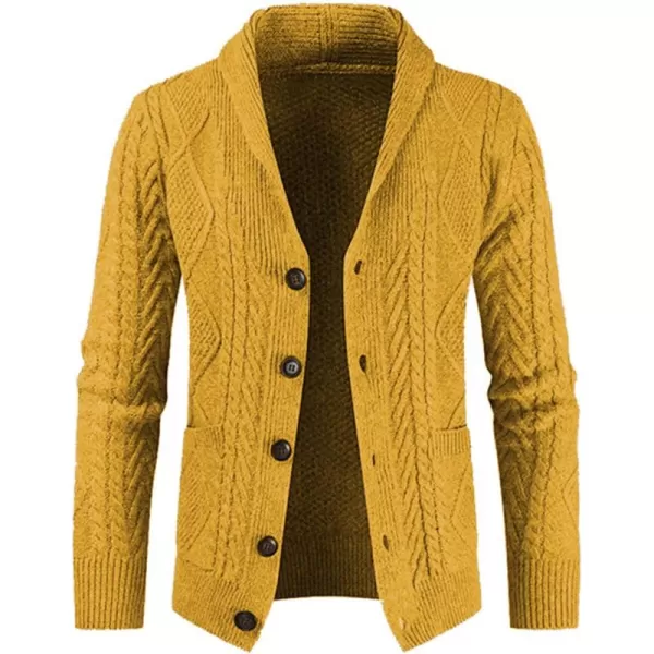 JMIERR Men's Casual Long Sleeve Shawl Collar Buttons Down Cable Knit Cardigan Sweater with Pockets