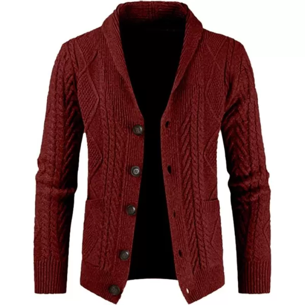 JMIERR Men's Casual Long Sleeve Shawl Collar Buttons Down Cable Knit Cardigan Sweater with Pockets
