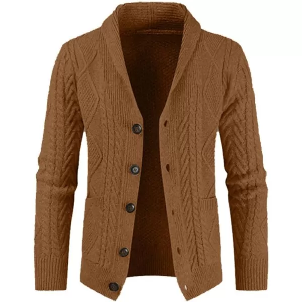 JMIERR Men's Casual Long Sleeve Shawl Collar Buttons Down Cable Knit Cardigan Sweater with Pockets
