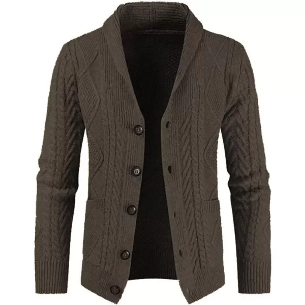 JMIERR Men's Casual Long Sleeve Shawl Collar Buttons Down Cable Knit Cardigan Sweater with Pockets