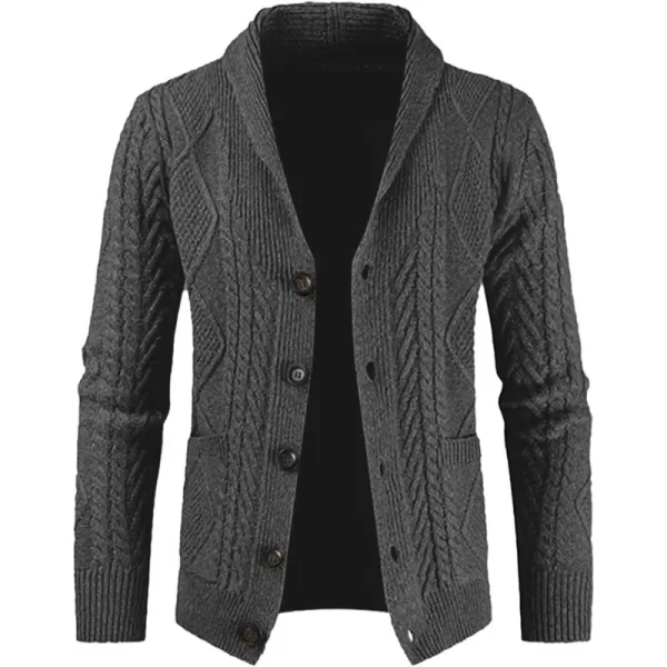 JMIERR Men's Casual Long Sleeve Shawl Collar Buttons Down Cable Knit Cardigan Sweater with Pockets