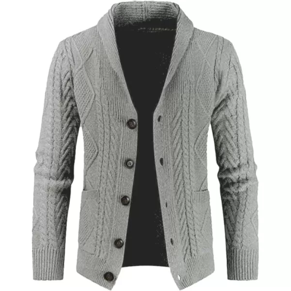 JMIERR Men's Casual Long Sleeve Shawl Collar Buttons Down Cable Knit Cardigan Sweater with Pockets