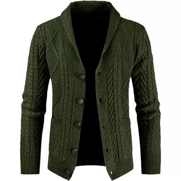 JMIERR Men's Casual Long Sleeve Shawl Collar Buttons Down Cable Knit Cardigan Sweater with Pockets