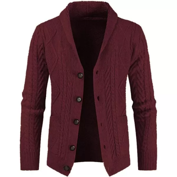 JMIERR Men's Casual Long Sleeve Shawl Collar Buttons Down Cable Knit Cardigan Sweater with Pockets