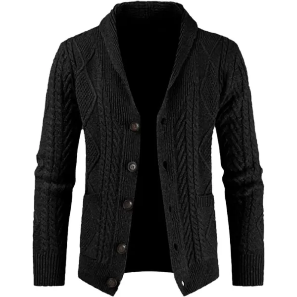 JMIERR Men's Casual Long Sleeve Shawl Collar Buttons Down Cable Knit Cardigan Sweater with Pockets