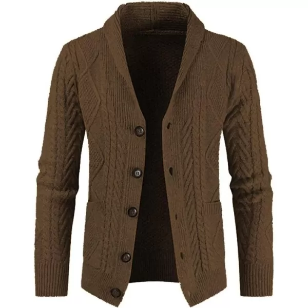 JMIERR Men's Casual Long Sleeve Shawl Collar Buttons Down Cable Knit Cardigan Sweater with Pockets