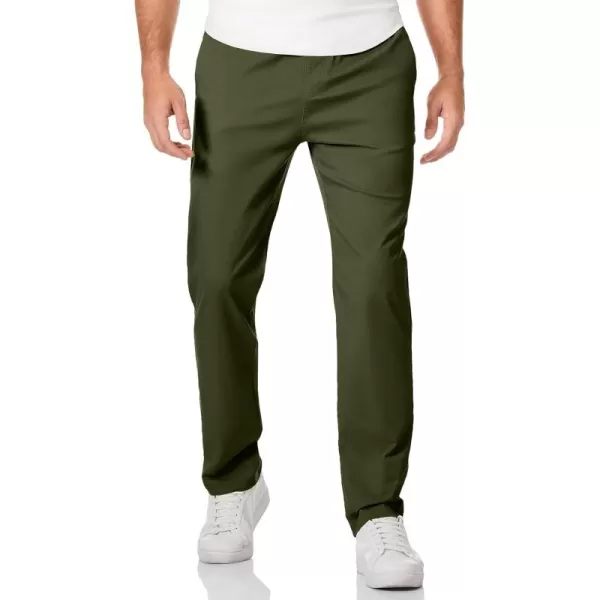 JMIERR Men's Casual Pants Cotton Twill Elastic Drawstring Waist Tapered Chino Pants with Pockets