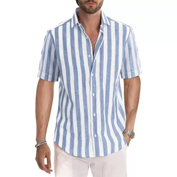JMIERR Men's Casual Stylish Short Sleeve Button-Up Striped Dress Shirts Cotton Beach Shirt