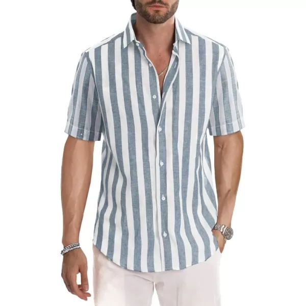 JMIERR Men's Casual Stylish Short Sleeve Button-Up Striped Dress Shirts Cotton Beach Shirt