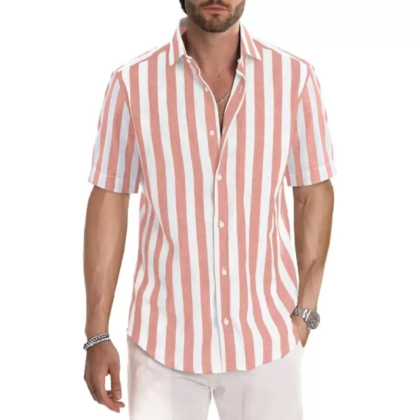 JMIERR Men's Casual Stylish Short Sleeve Button-Up Striped Dress Shirts Cotton Beach Shirt