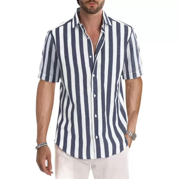 JMIERR Men's Casual Stylish Short Sleeve Button-Up Striped Dress Shirts Cotton Beach Shirt