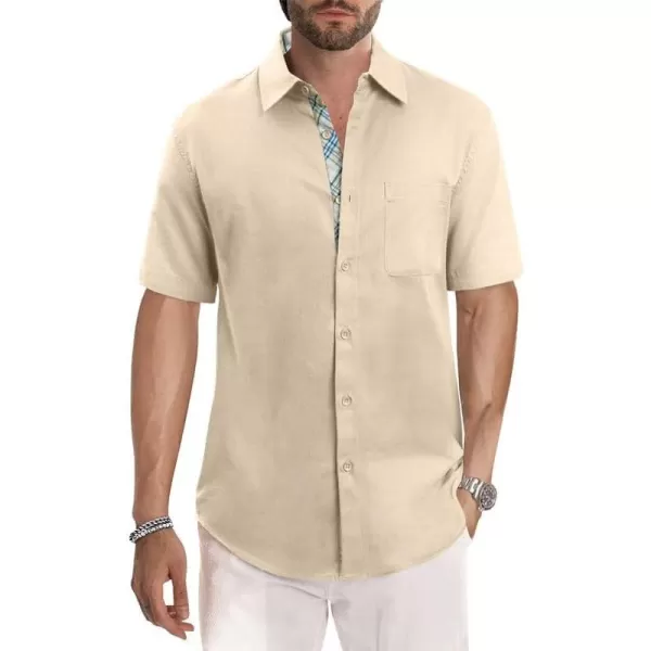 JMIERR Men's Casual Stylish Short Sleeve Button-Up Striped Dress Shirts Cotton Beach Shirt