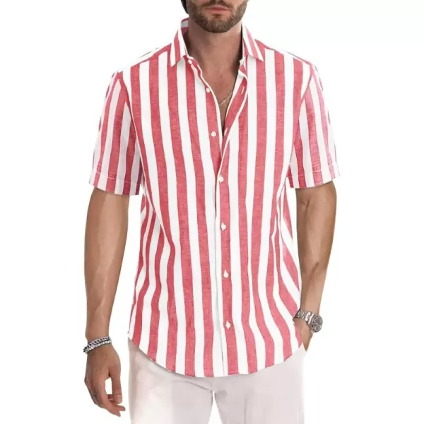JMIERR Men's Casual Stylish Short Sleeve Button-Up Striped Dress Shirts Cotton Beach Shirt