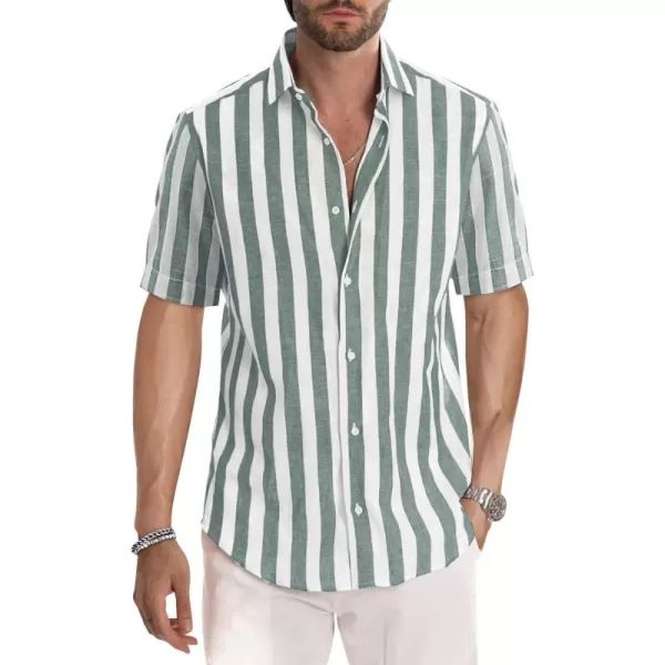 JMIERR Men's Casual Stylish Short Sleeve Button-Up Striped Dress Shirts Cotton Beach Shirt
