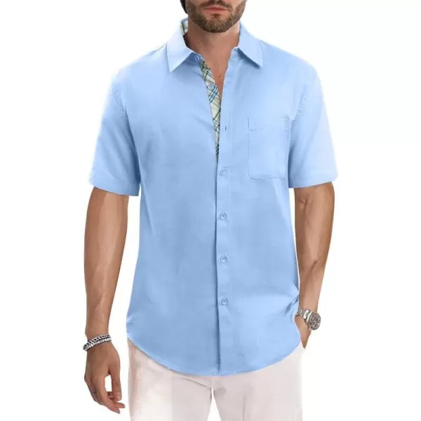 JMIERR Men's Casual Stylish Short Sleeve Button-Up Striped Dress Shirts Cotton Beach Shirt