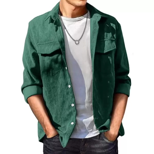 JMIERR Men's Corduroy Button Down Shirts Casual Long Sleeve Shacket Jacket with Flap Pockets