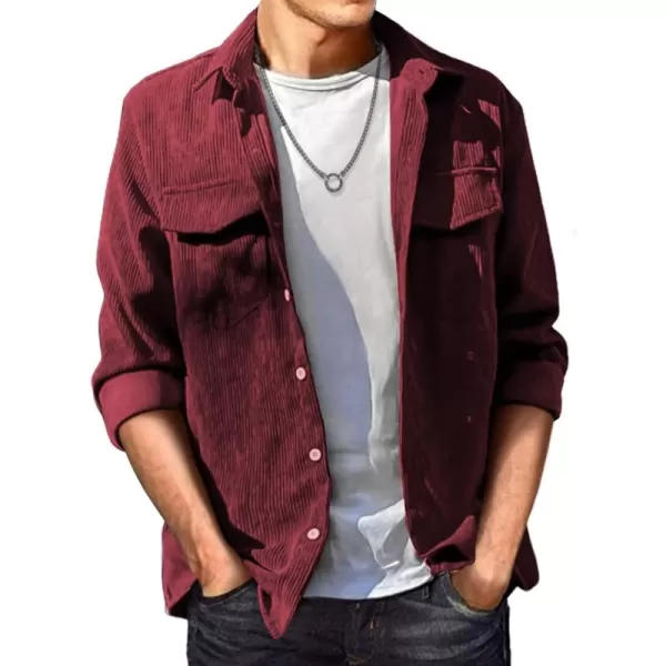JMIERR Men's Corduroy Button Down Shirts Casual Long Sleeve Shacket Jacket with Flap Pockets