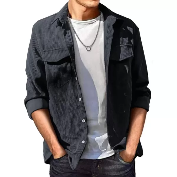 JMIERR Men's Corduroy Button Down Shirts Casual Long Sleeve Shacket Jacket with Flap Pockets