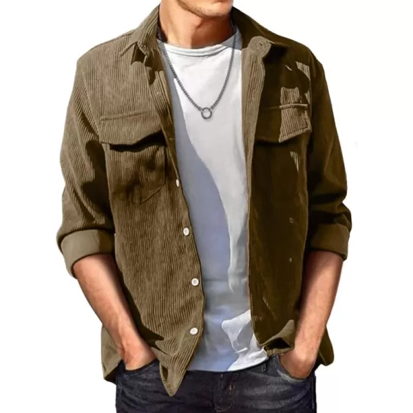 JMIERR Men's Corduroy Button Down Shirts Casual Long Sleeve Shacket Jacket with Flap Pockets