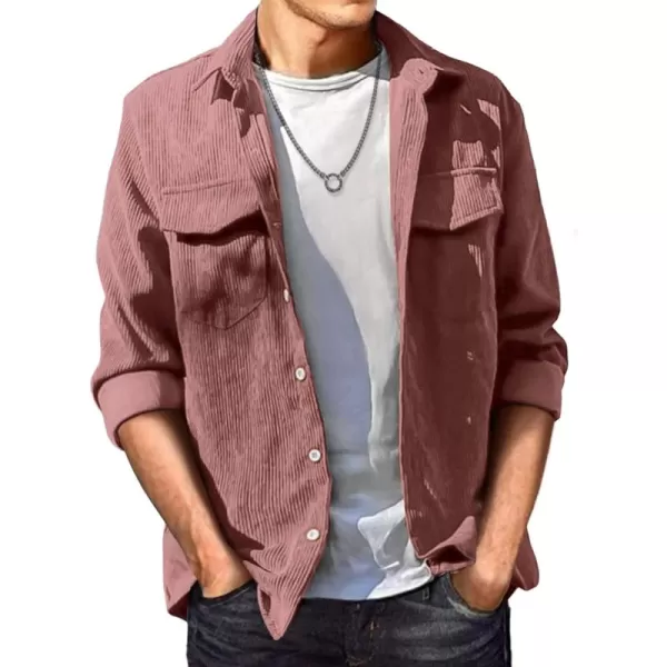 JMIERR Men's Corduroy Button Down Shirts Casual Long Sleeve Shacket Jacket with Flap Pockets